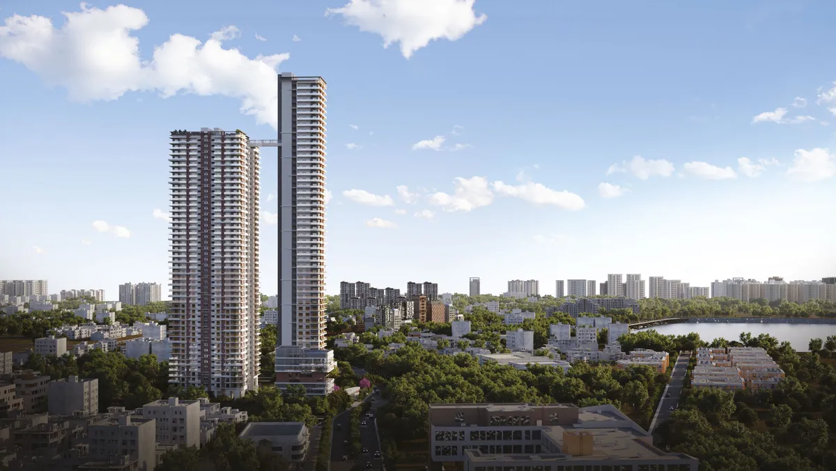 Architecture-scale view of Hallmark Altus towers in Kondapur