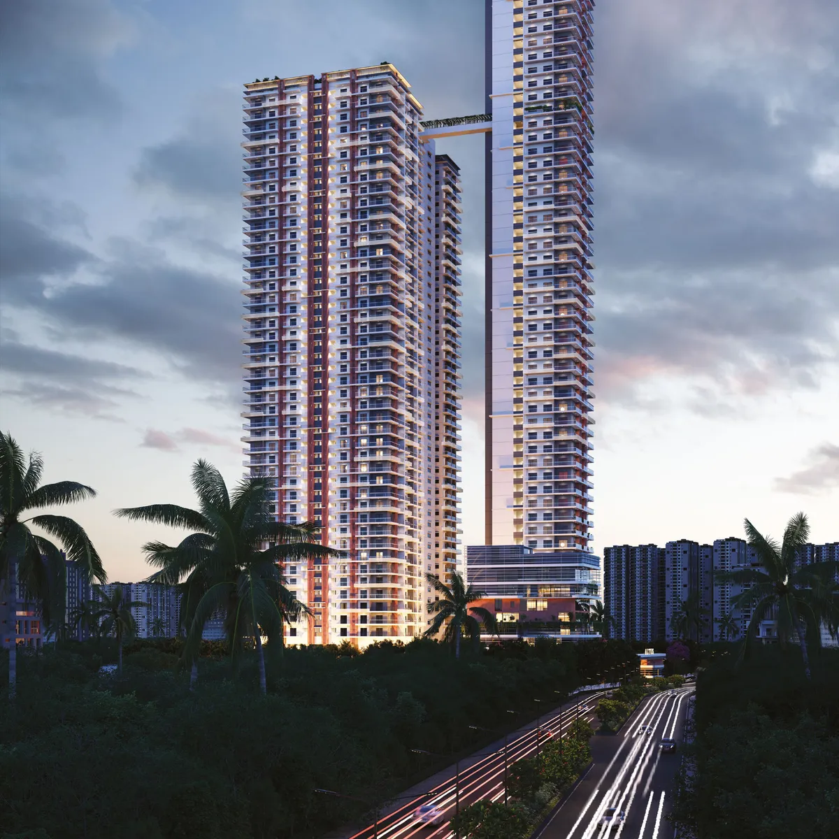 Hallmark Altus tower rendering showing the twin high-rise composition